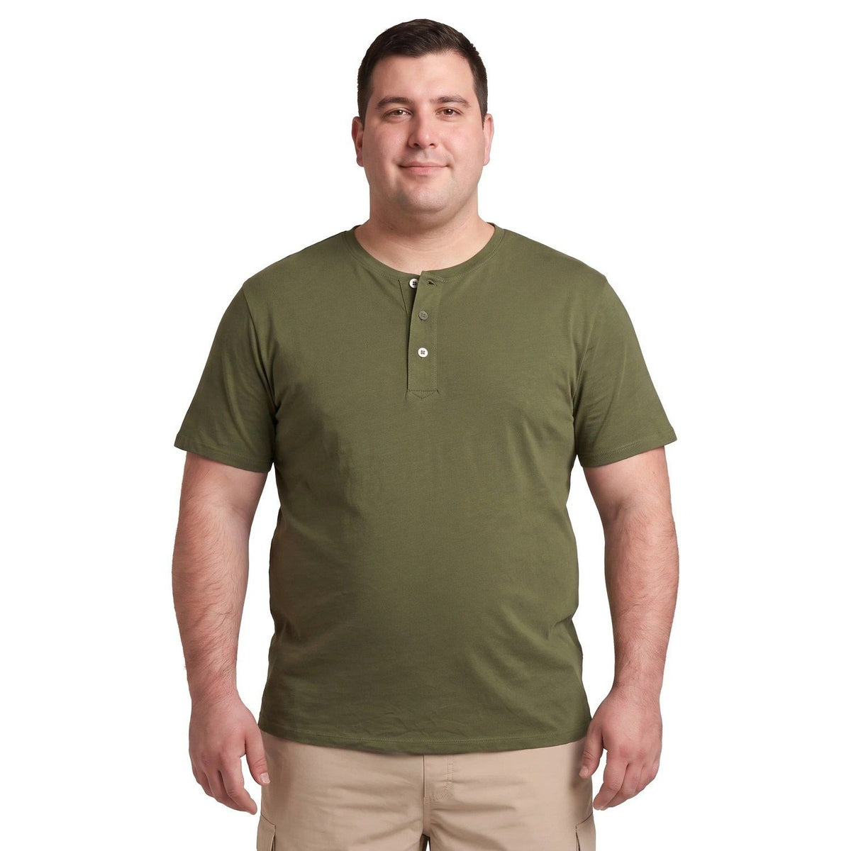 Polera Hombre Botones Manga Corta Oliva Oscuro
