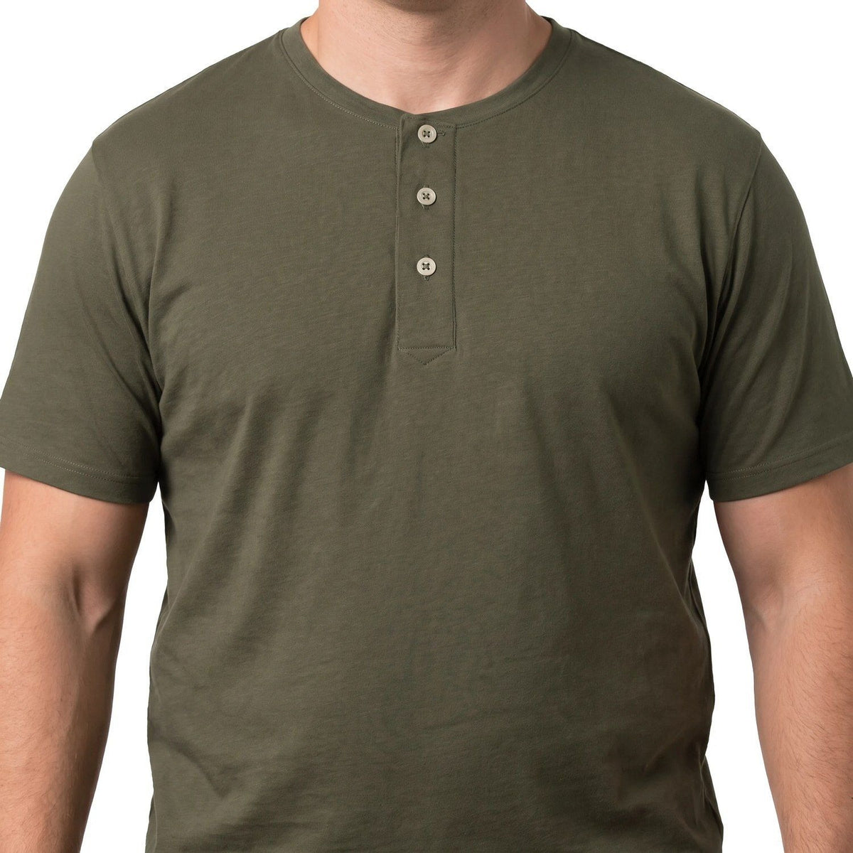Polera Hombre Botones Manga Corta Oliva Oscuro