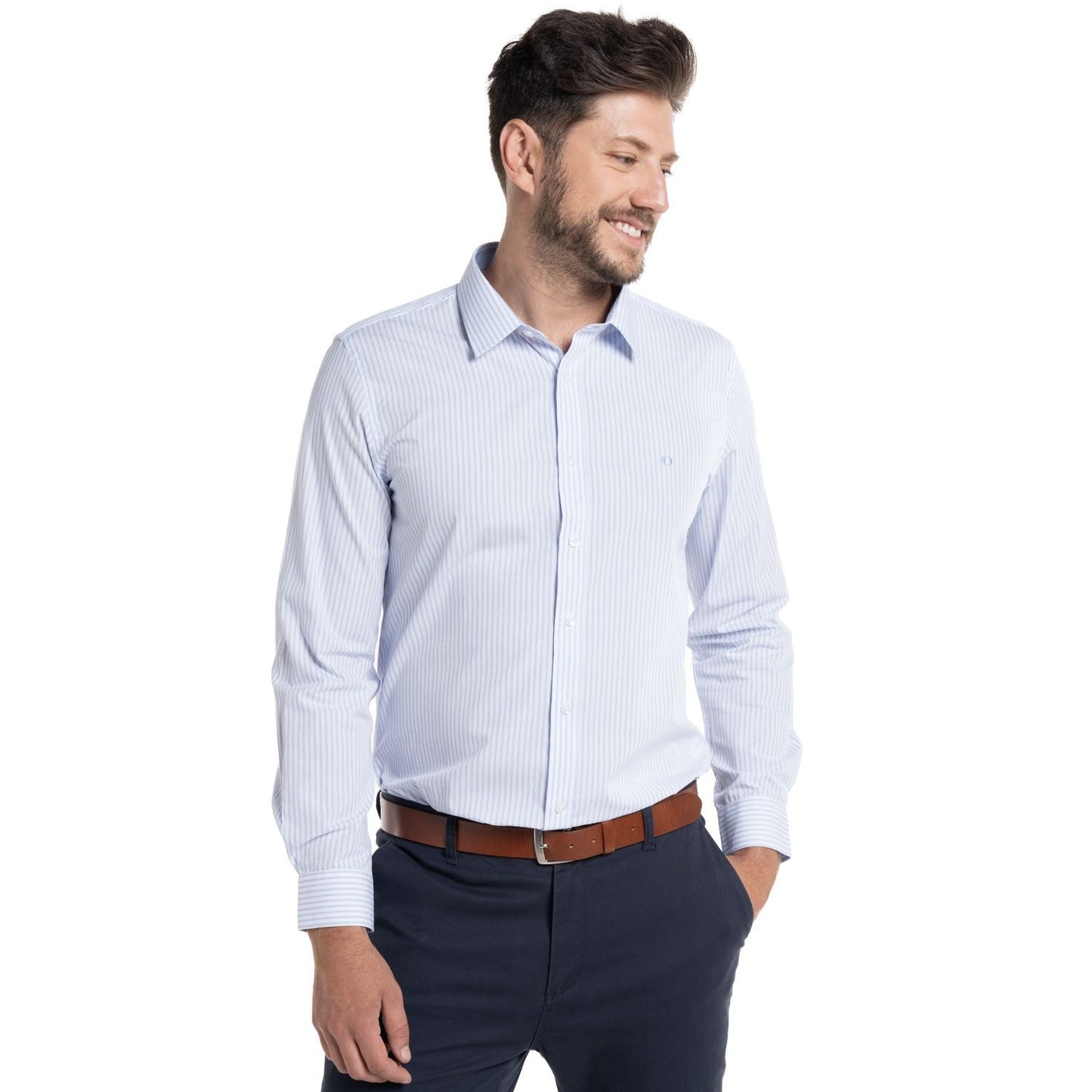 Camisa Hombre Rayas Manga Larga Celeste PT - Sensez
