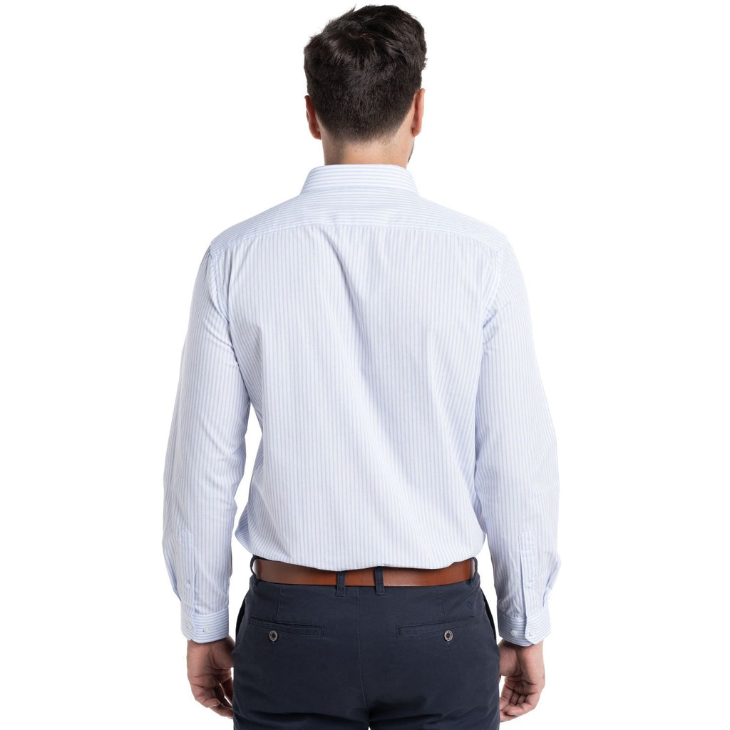 Camisa Hombre Rayas Manga Larga Celeste PT