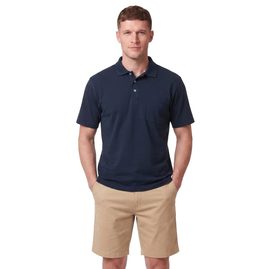 Polera Hombre Lisa Cuello Camisero Azul
