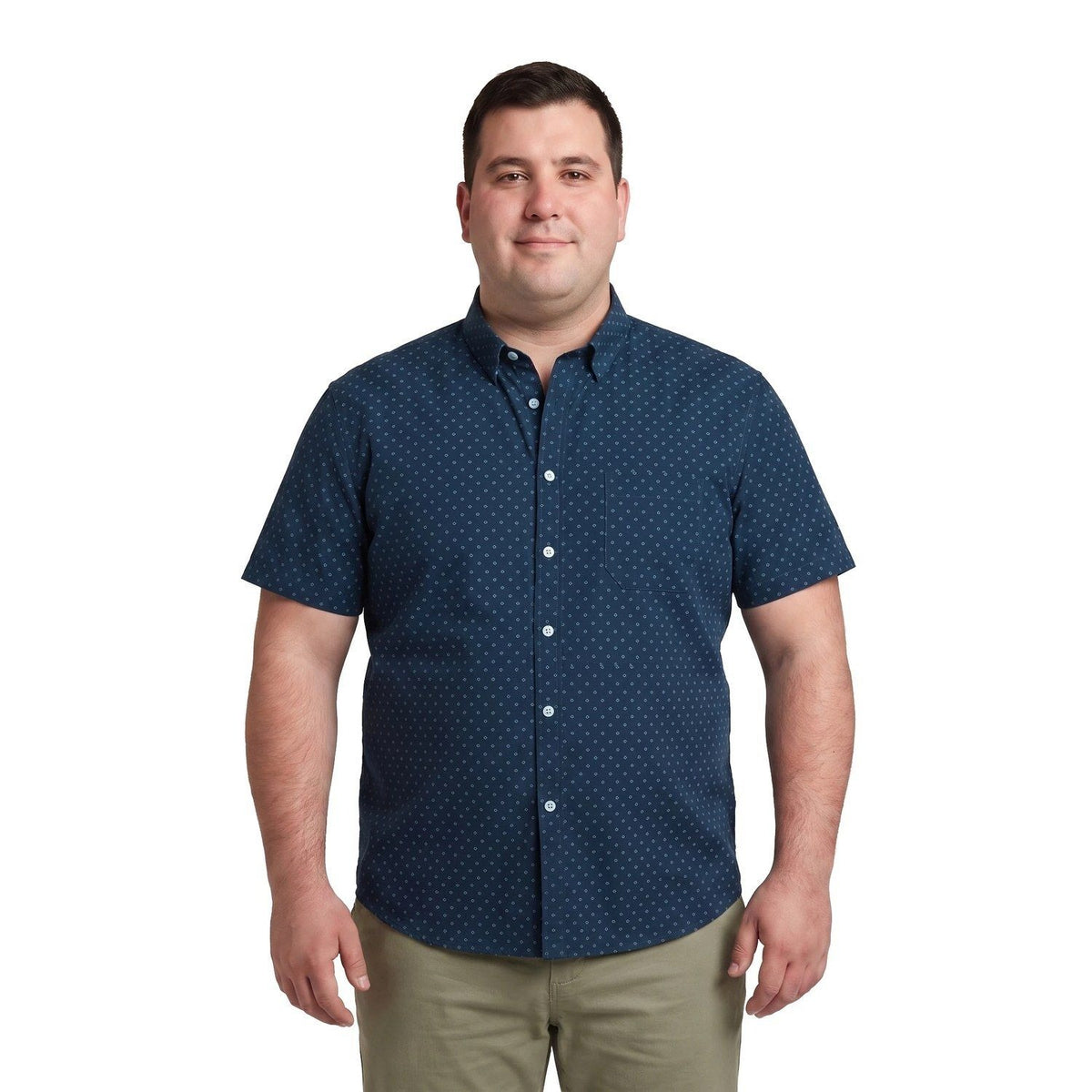 Camisa Hombre Manga Corta Azul Marino con Diseño KT