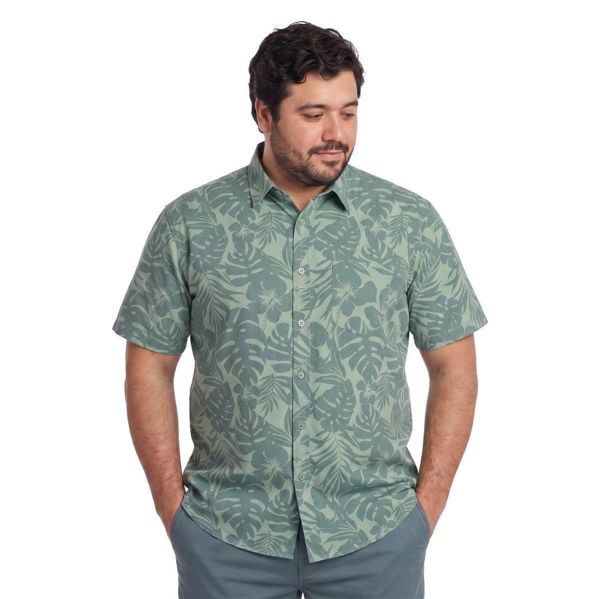 Camisa Hombre Guayabera Manga Corta Diseño Verde Pistacho