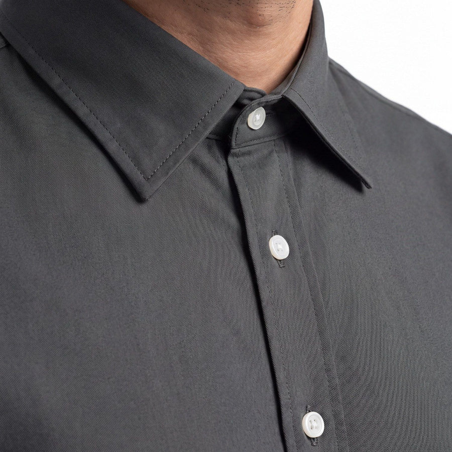 Camisa Hombre Manga Corta Lyocell Lisa Gris Medio