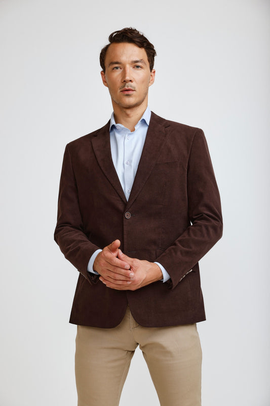 Blazer Hombre Micro Cotelé Mil Rayas Brown