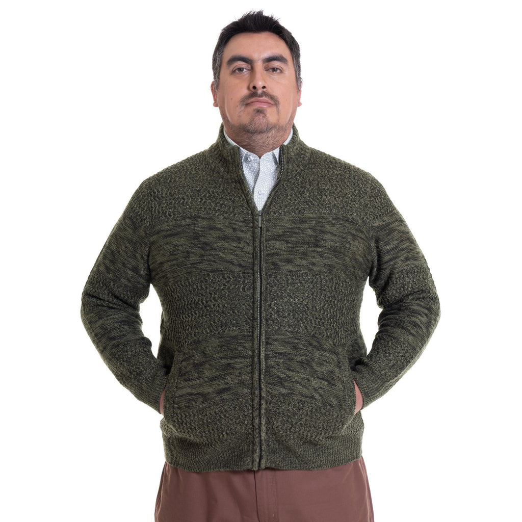Sweater Hombre Full Cierre Verde Oscuro Melange
