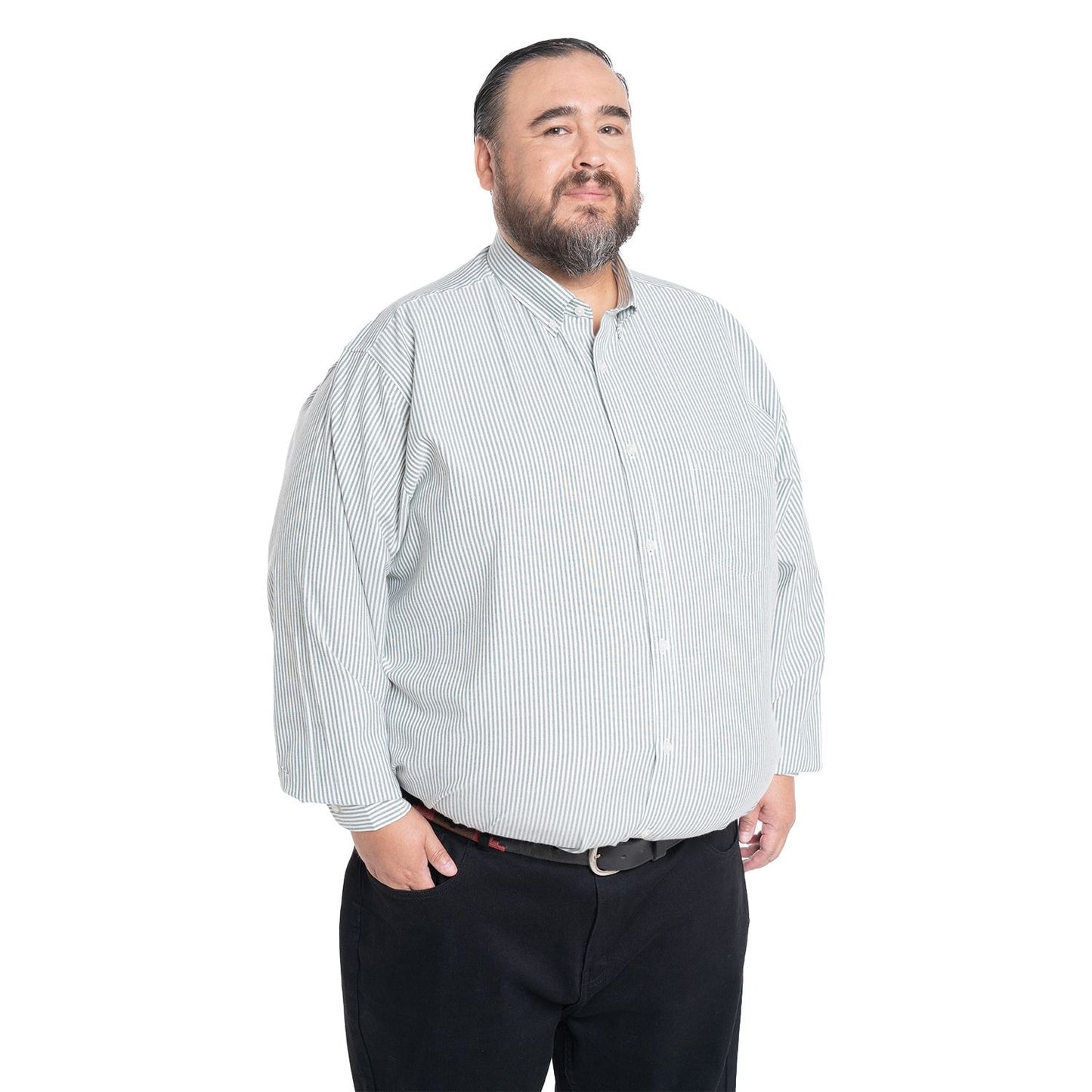 Camisa Hombre Manga Larga Oxford Rayas Verde Regular Fit - Sensez