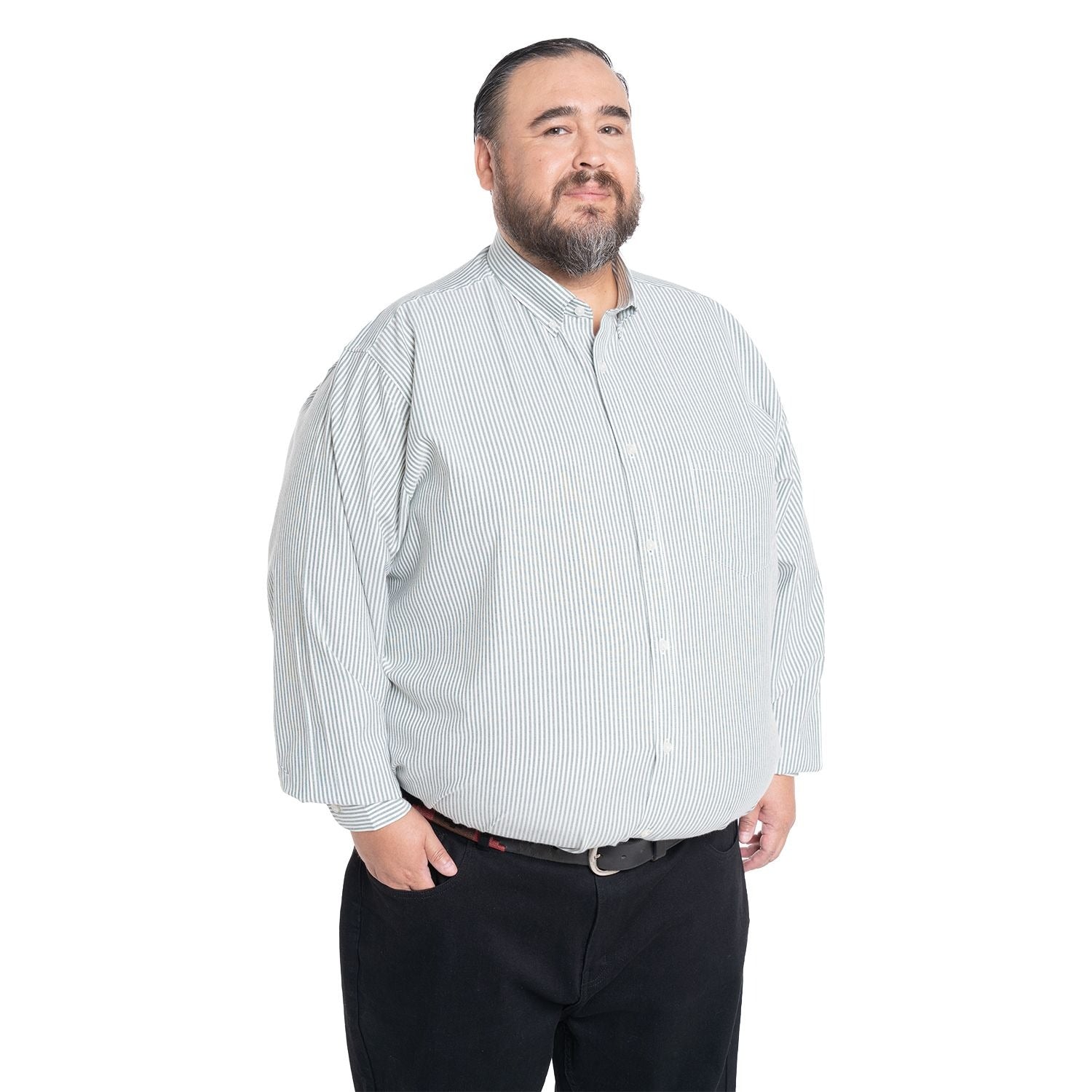 Camisa Hombre Manga Larga Oxford Rayas Verde Regular Fit