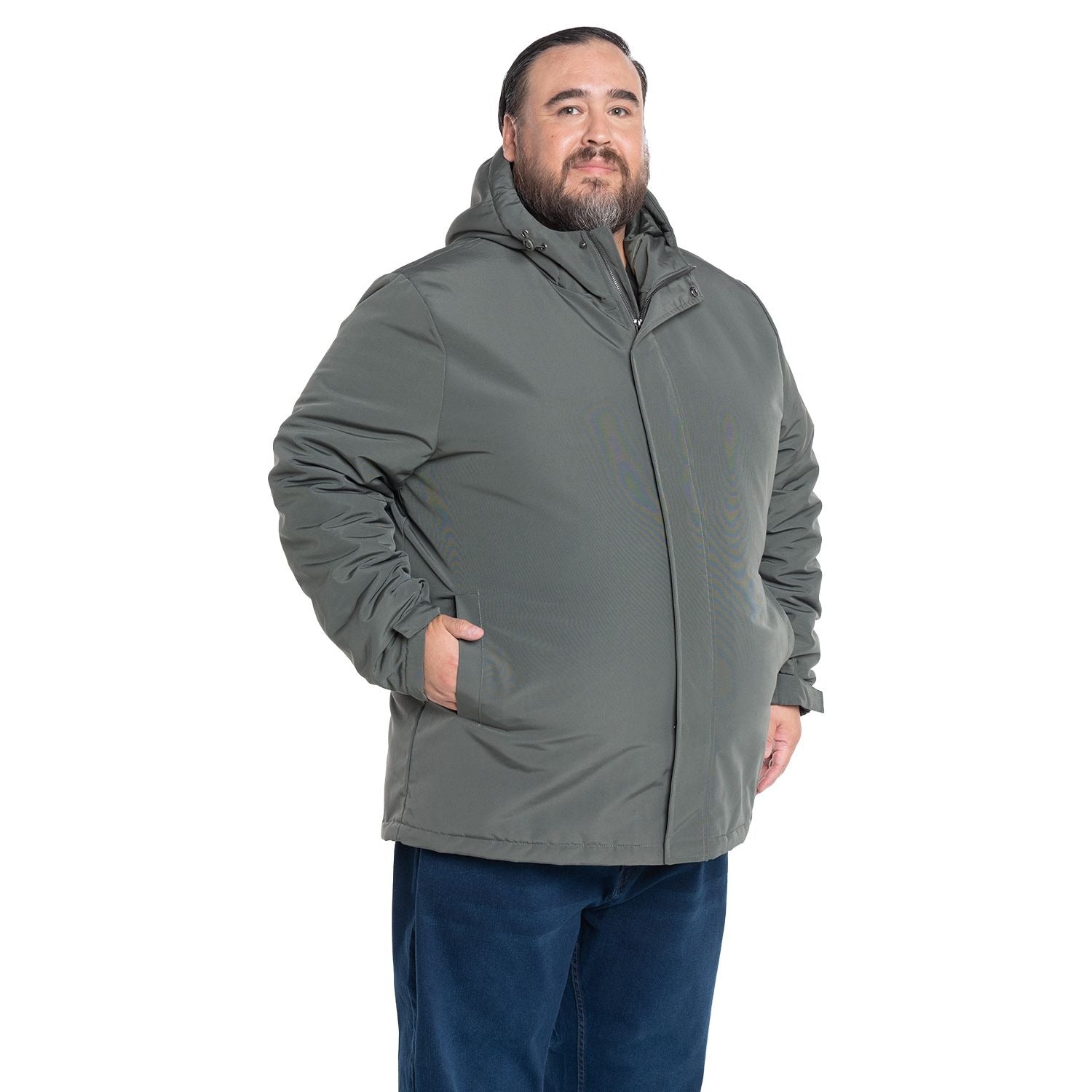 Chaqueta Hombre Larga Verde Olivo Gorro Ajustable