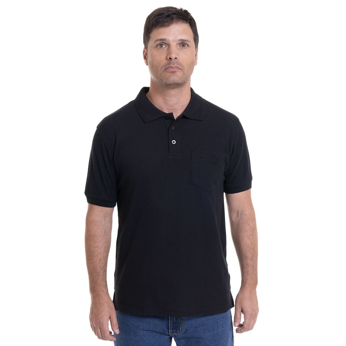 Polera Hombre Pique Lisa Negro 180GR