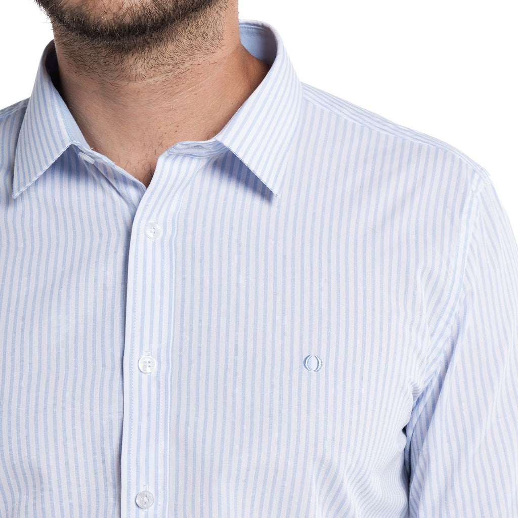 Camisa Hombre Rayas Manga Larga Celeste PT