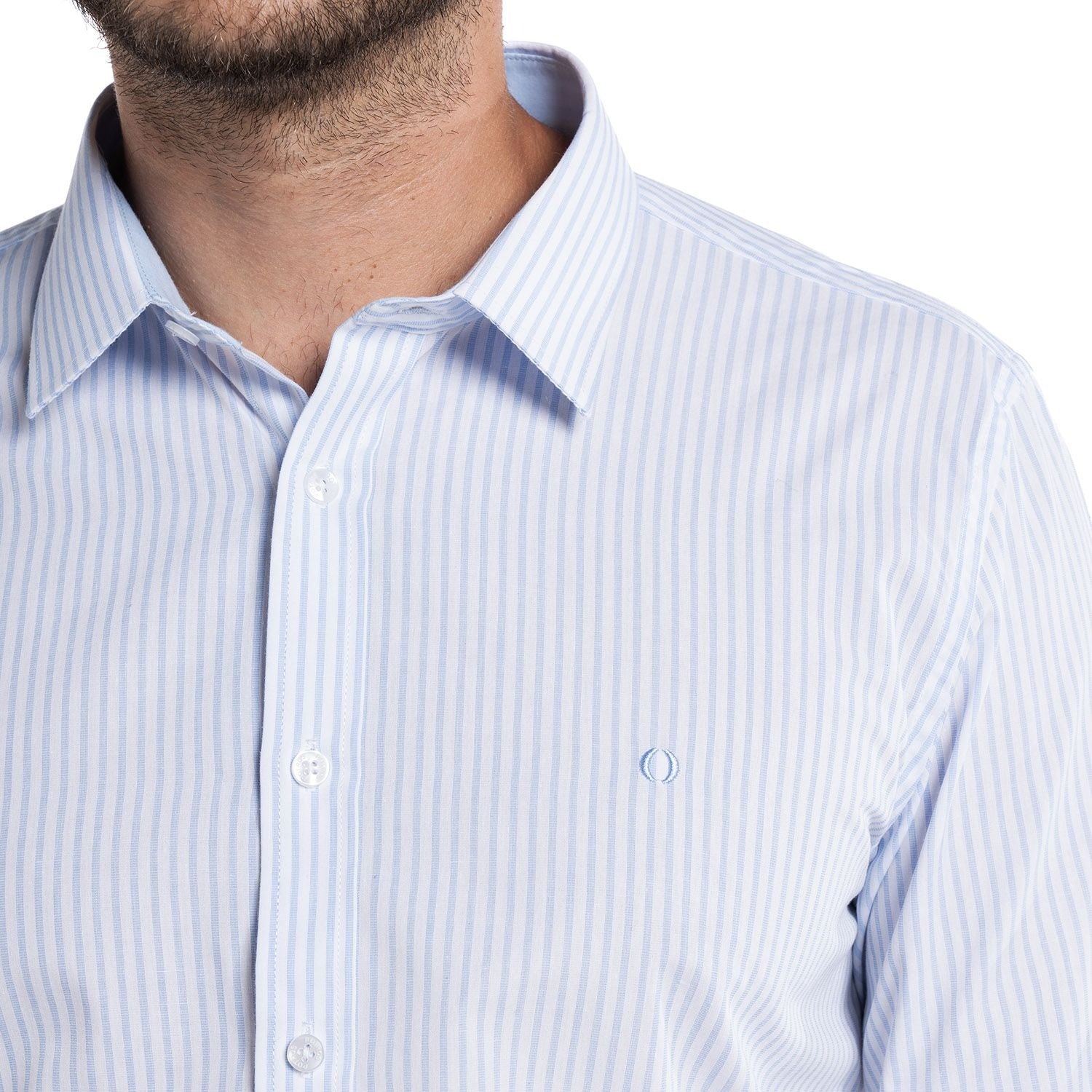 Camisa Hombre Rayas Manga Larga Celeste PT