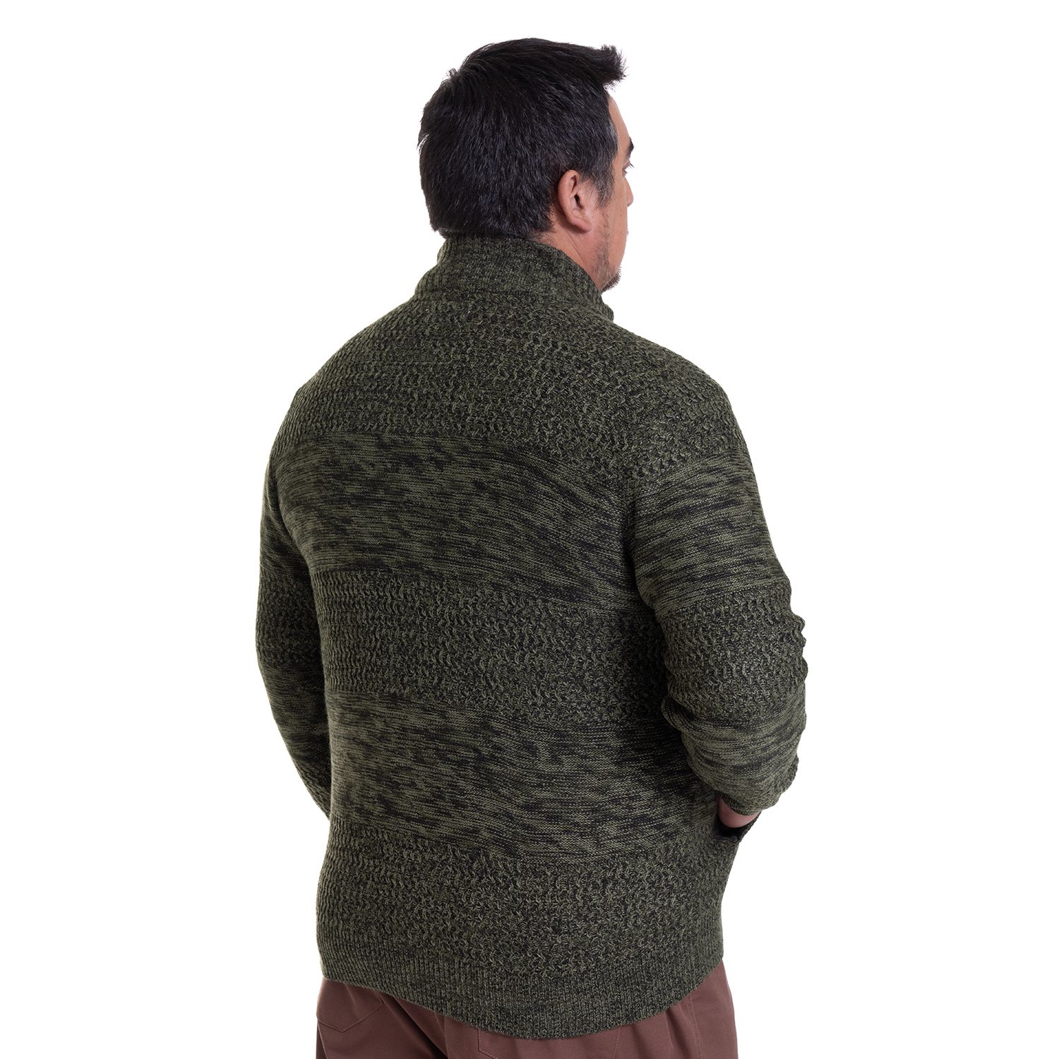 Sweater Hombre Full Cierre Verde Oscuro Melange