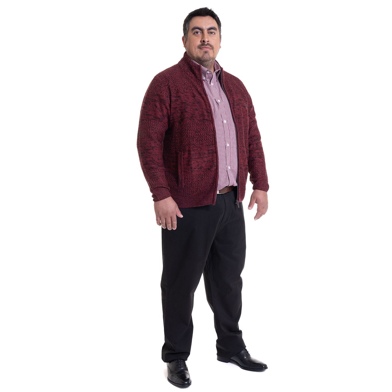 Sweater Hombre Full Cierre Rojo Oscuro Melange