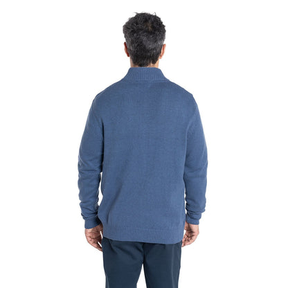 Sweater Hombre Cierre Completo Trenzado con Bolsillos Azul