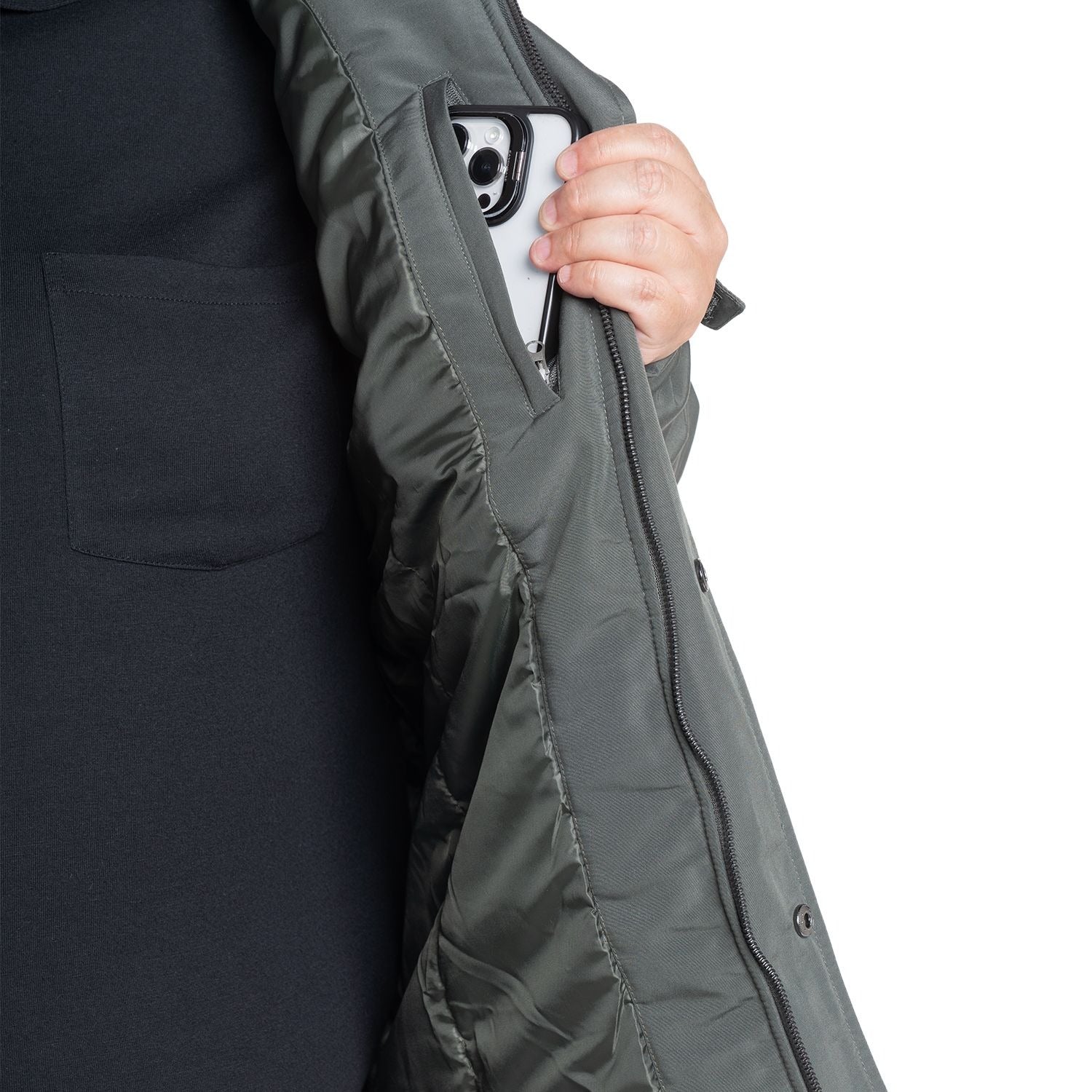 Chaqueta Hombre Larga Verde Olivo Gorro Ajustable