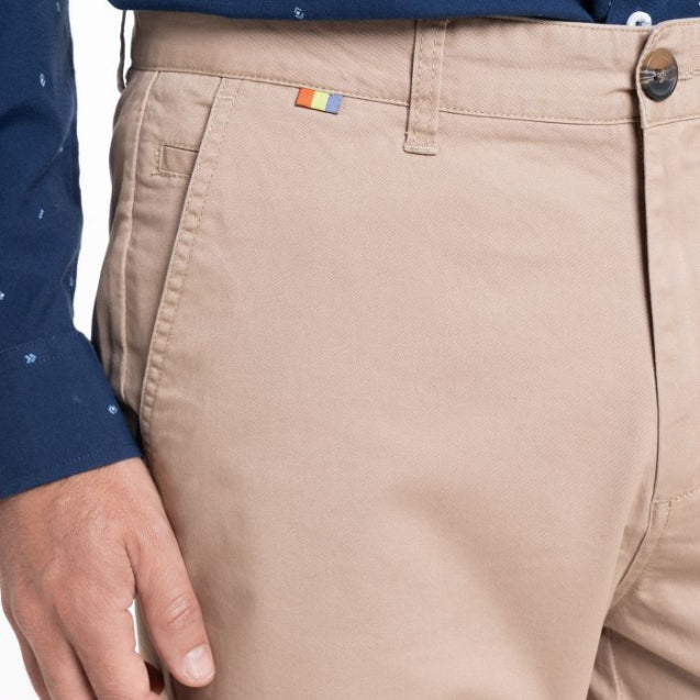 Pantalón Hombre Frente Plano Slim Fit Taupe TRV