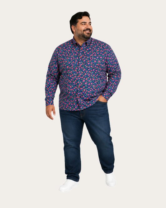 Camisa Hombre Diseño Flower Manga Larga Slim Fit