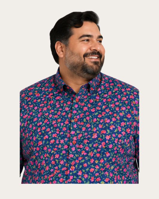 Camisa Hombre Diseño Flower Manga Larga Slim Fit