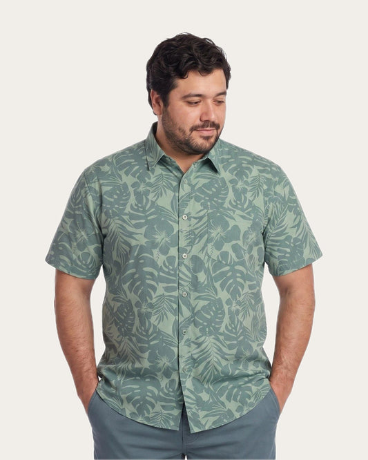 Camisa Hombre Guayabera Manga Corta Diseño Verde Pistacho