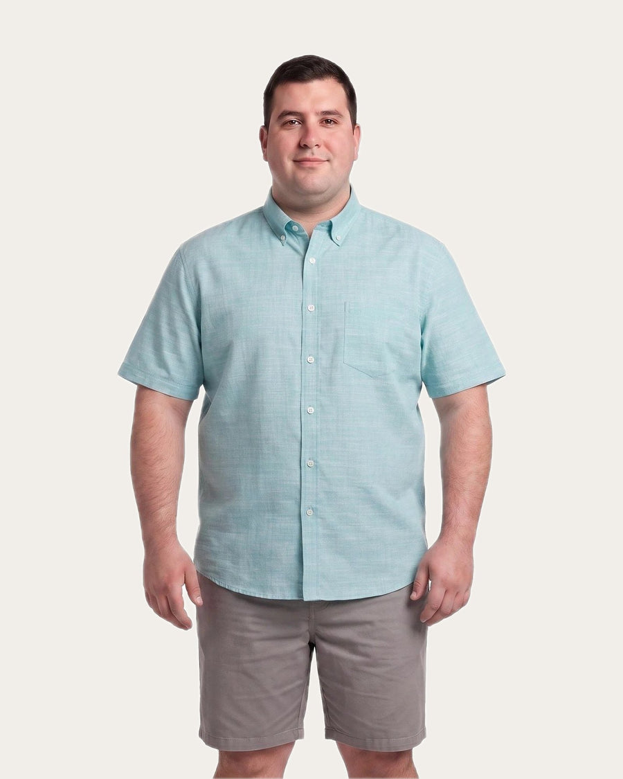 Camisa Hombre Look Lino Manga Corta Verde Agua · foto 1