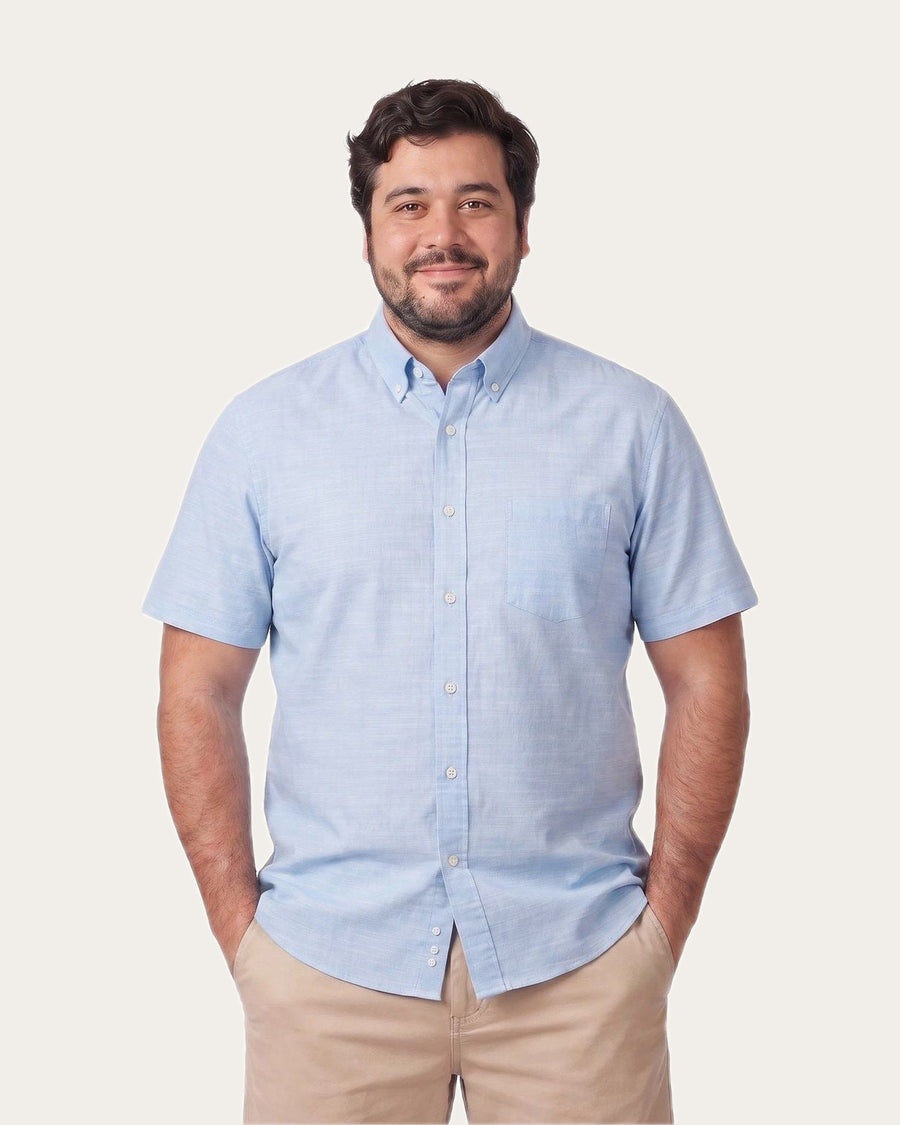 Camisa Hombre Look Lino Manga Corta Celeste · foto 1