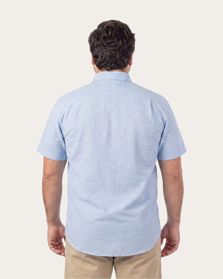 Camisa Hombre Look Lino Manga Corta Celeste · foto 2