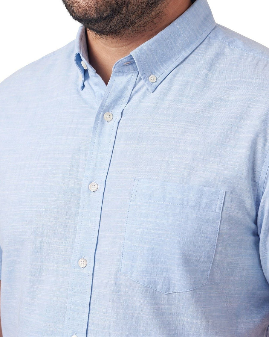 Camisa Hombre Look Lino Manga Corta Celeste · foto 4