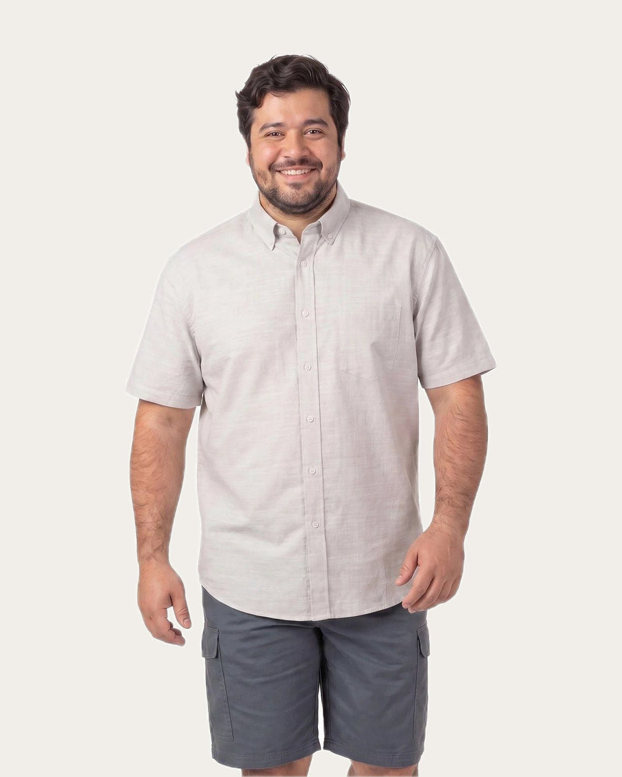 Camisa Hombre Look Lino Manga Corta Beige Claro · foto 1