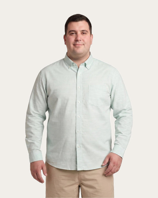 Camisa Hombre Look Lino  Manga Larga Verde Agua