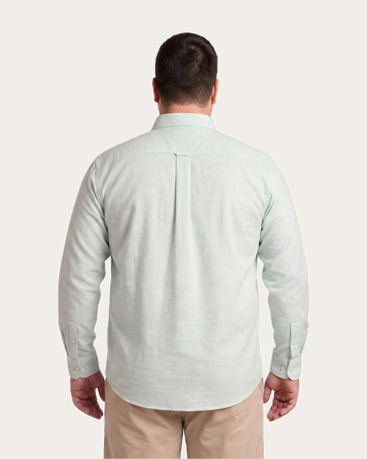Camisa Hombre Look Lino  Manga Larga Verde Agua