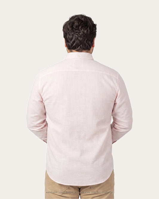 Camisa Hombre Look Lino  Manga Larga Rosado Claro