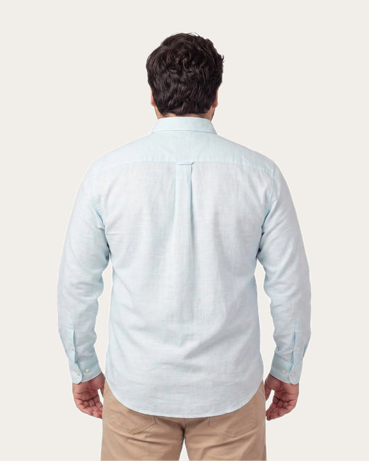 Camisa Hombre Look Lino  Manga Larga Celeste Claro