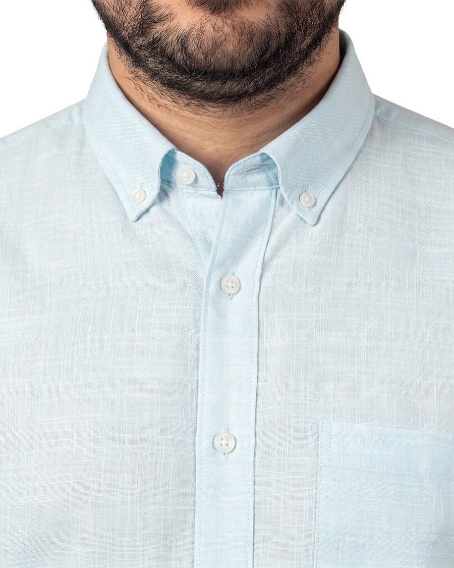 Camisa Hombre Look Lino  Manga Larga Celeste Claro · foto 4