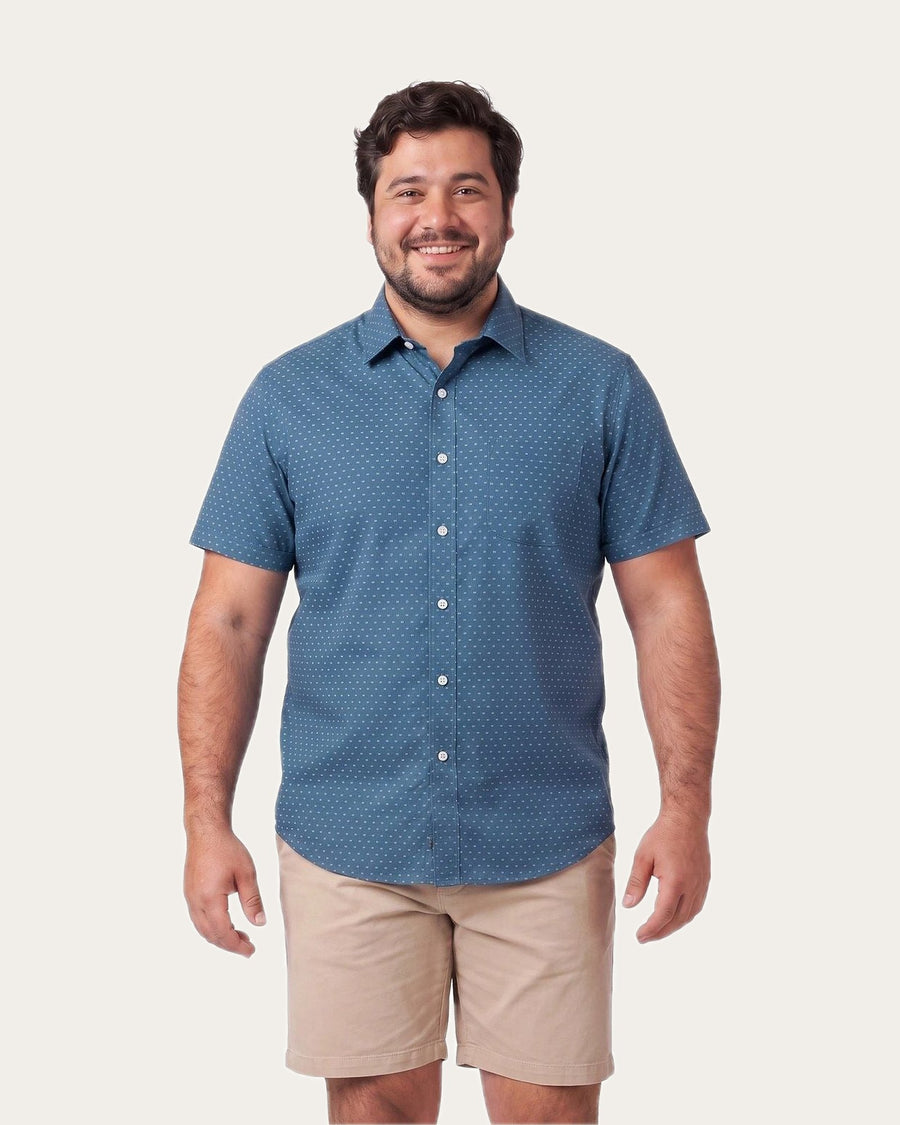 Camisa Hombre Manga Corta Dobby Sport Diseño Azul · foto 1