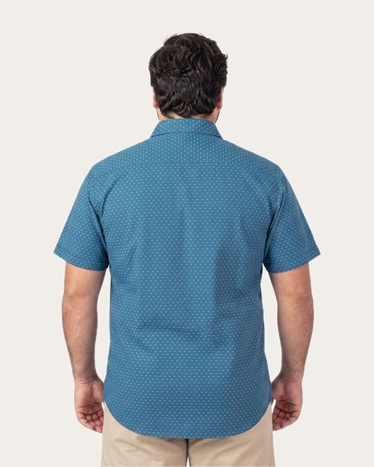 Camisa Hombre Manga Corta Dobby Sport Diseño Azul