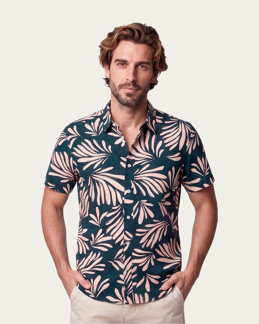 Camisa Hombre Manga Corta Viscosa Diseño Damasco · foto 1