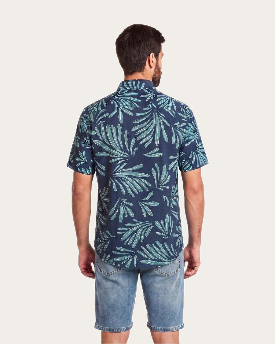 Camisa Hombre Manga Corta Viscosa Diseño Turquesa · foto 2